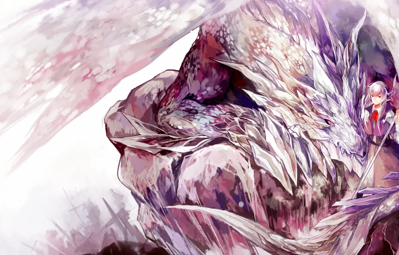 Photo wallpaper anime, art, horns, staff, guy, azalea dragon