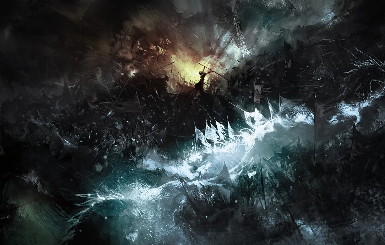 Photo wallpaper light, lights, darkness, art, the battle, army