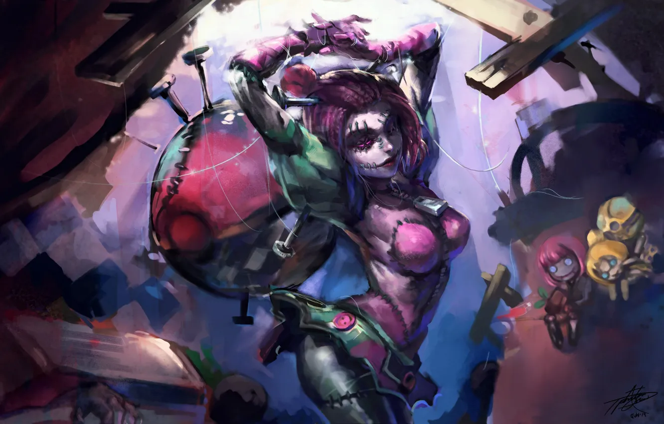 Photo wallpaper girl, dance, doll, art, seam, League of Legends, LoL, Sewn Chaos Orianna