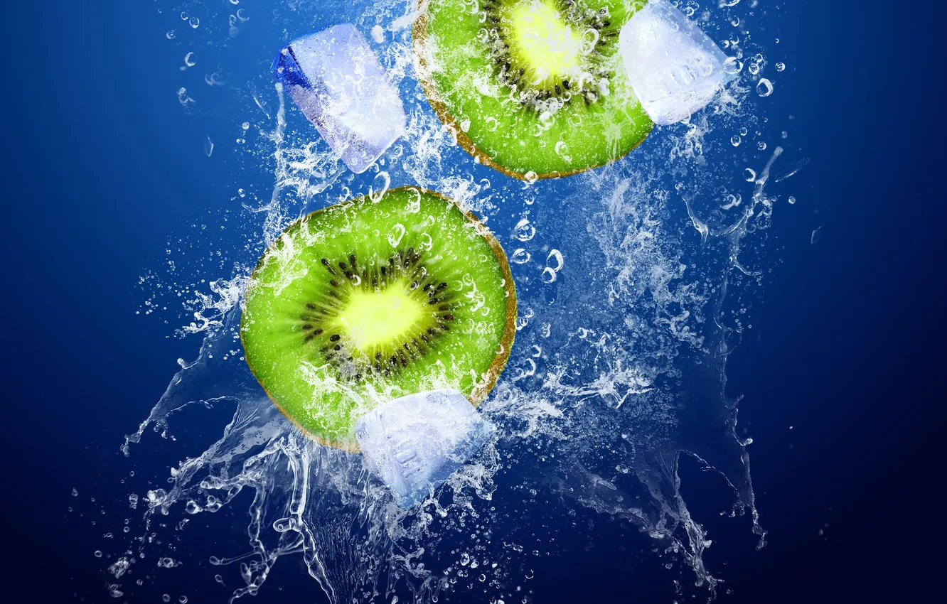 Photo wallpaper water, squirt, creative, ice, kiwi