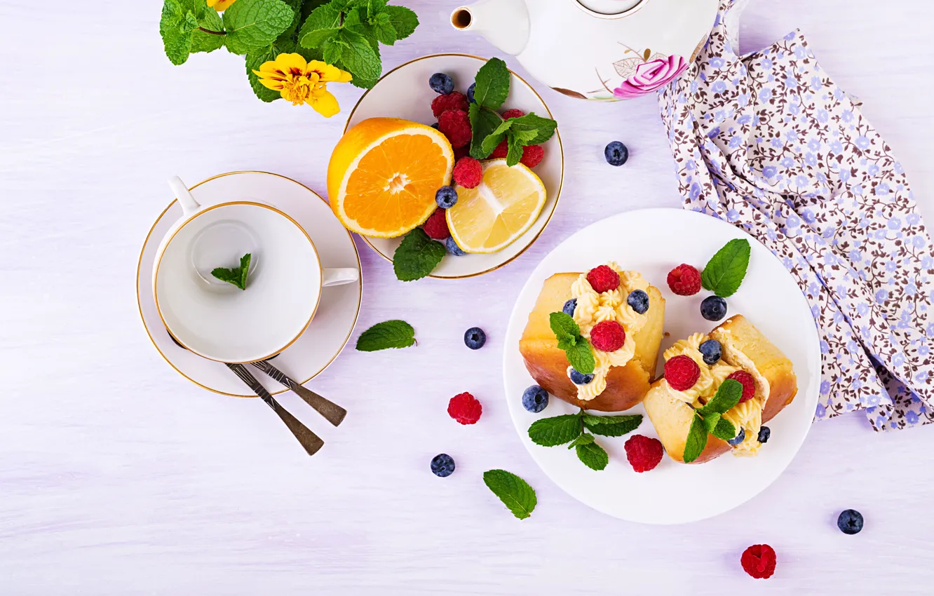 Photo wallpaper berries, cream, vanilla, buns