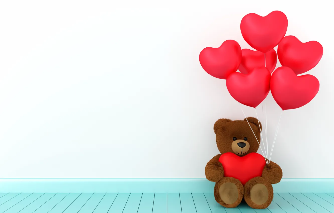 Photo wallpaper love, toy, heart, bear, hearts, red, love, bear