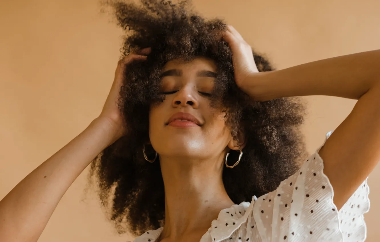 Photo wallpaper close-up, earrings, morning, gesture, close-up, morning, closed eyes, cute girl