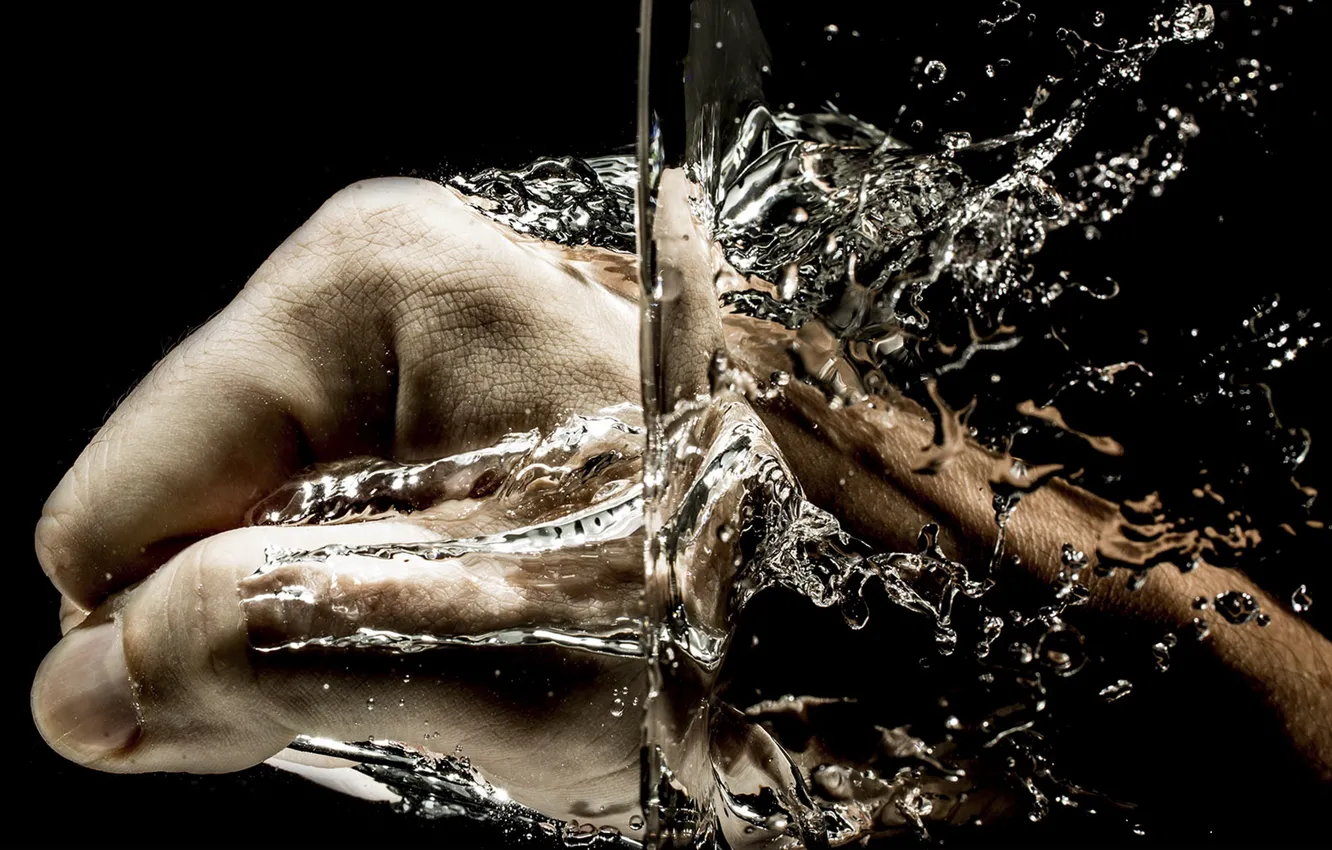 Photo wallpaper water, squirt, hand, fist