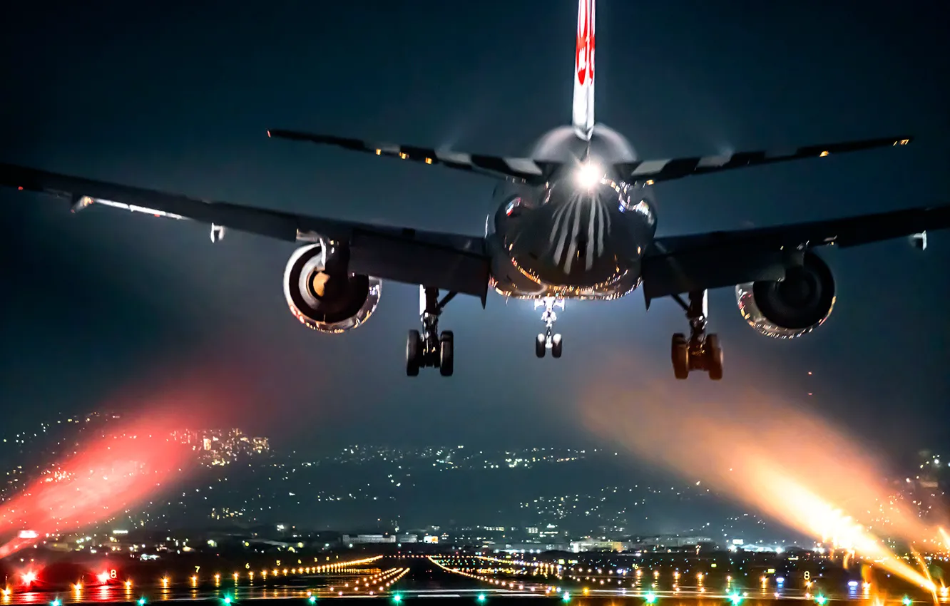 Photo wallpaper lights, the plane, the rise