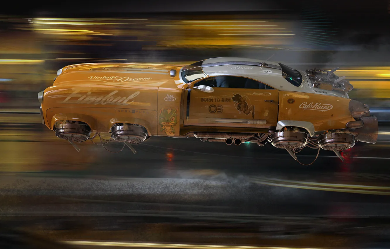 Photo wallpaper car, art, cyberpunk, race car, futuristic