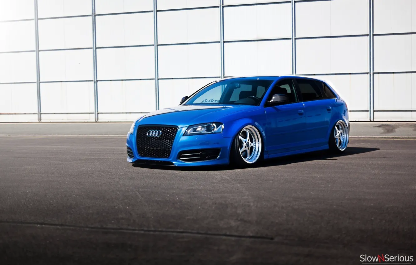 Photo wallpaper Audi, audi, wheels, blue, tuning, front, face, low