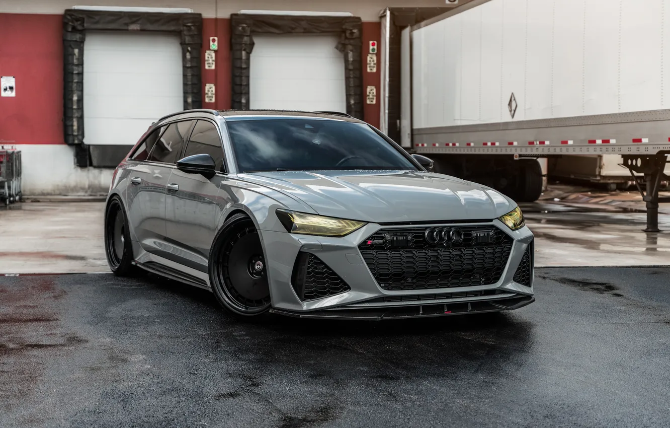 Photo wallpaper Audi, Grey, Trailer, Wagon, RS6, Audi RS6, HRE, Black Wheels