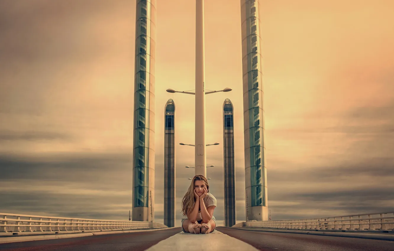 Photo wallpaper girl, bridge, background