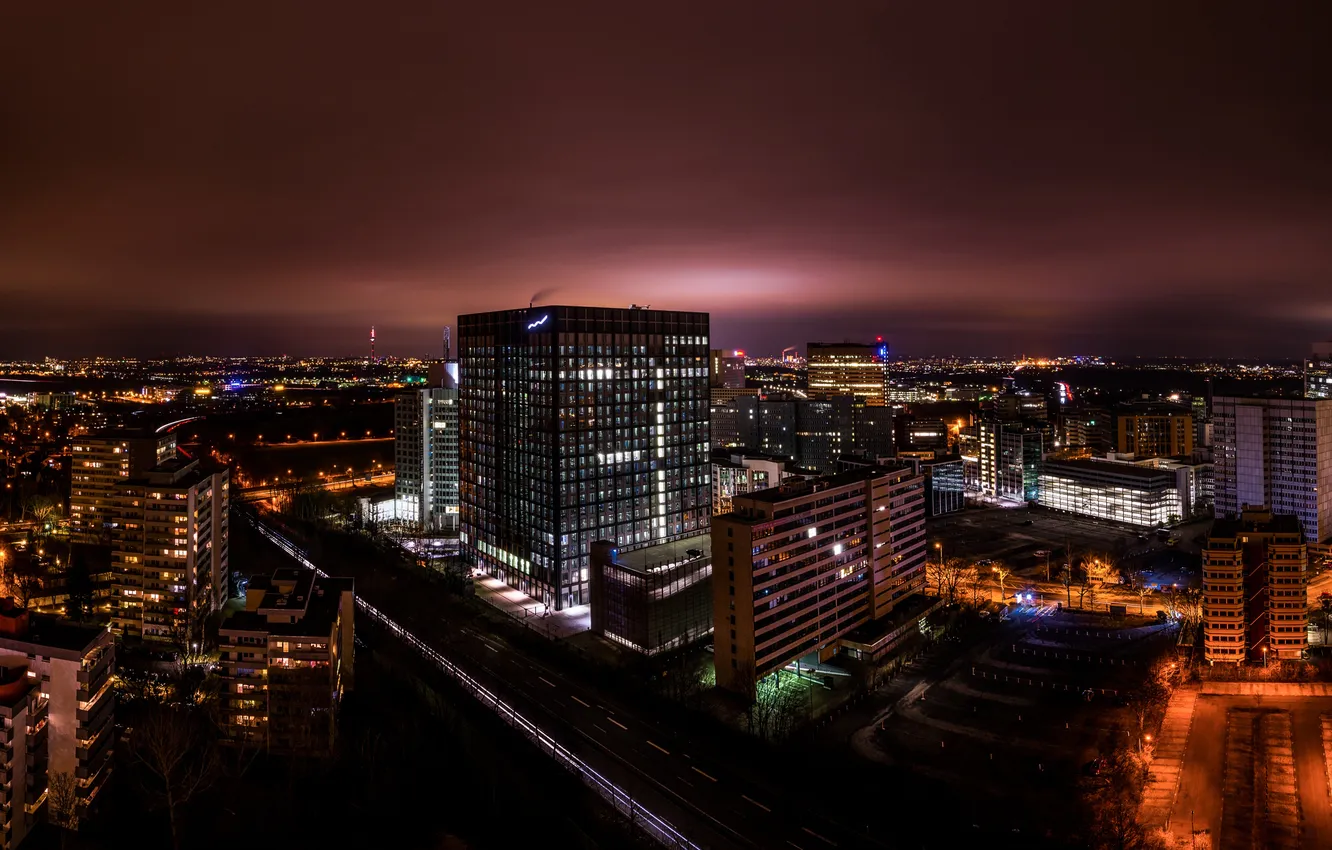 Photo wallpaper night, lights, street, home, Germany, the view from the top, Eschborn, Eschborn