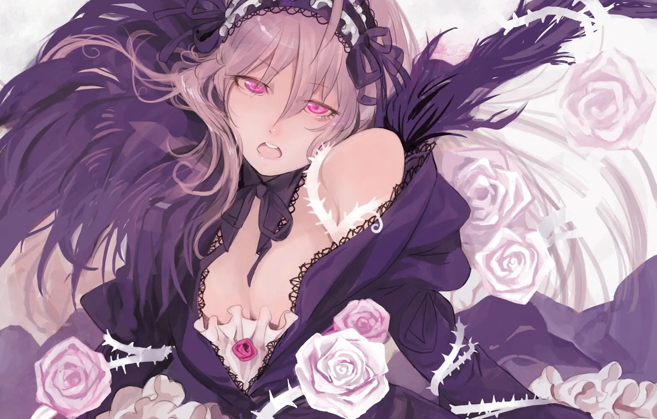 Photo wallpaper girl, flowers, roses, neckline, rozen maiden, suigintou