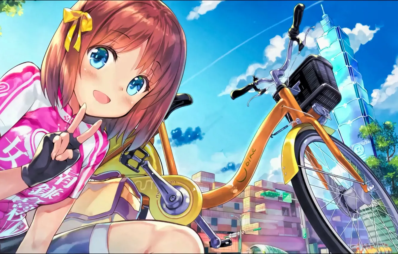 Photo wallpaper girl, bike, anime, asian, manga, japanese, bishojo