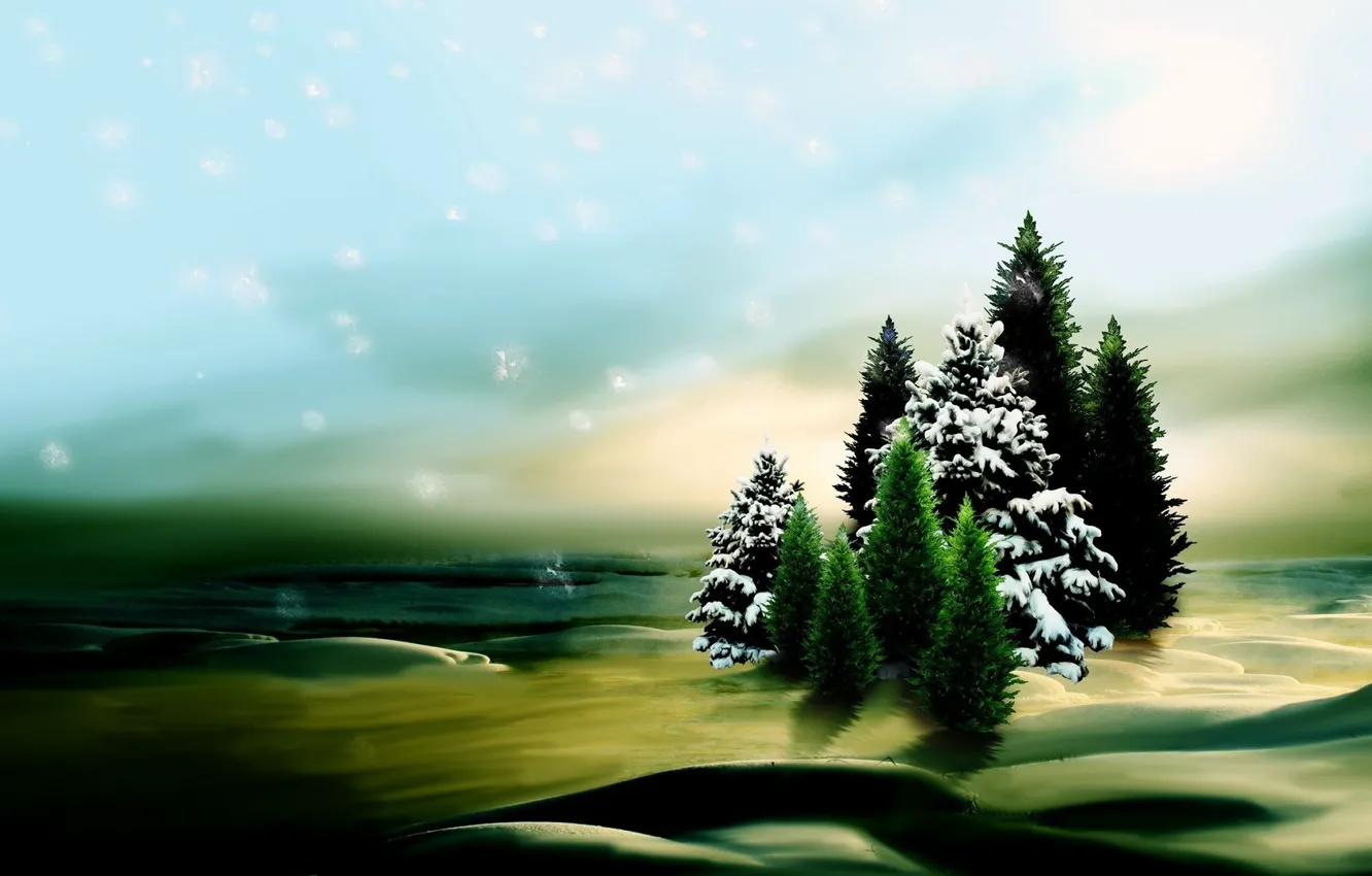 Photo wallpaper winter, the sky, tree, ate, tree