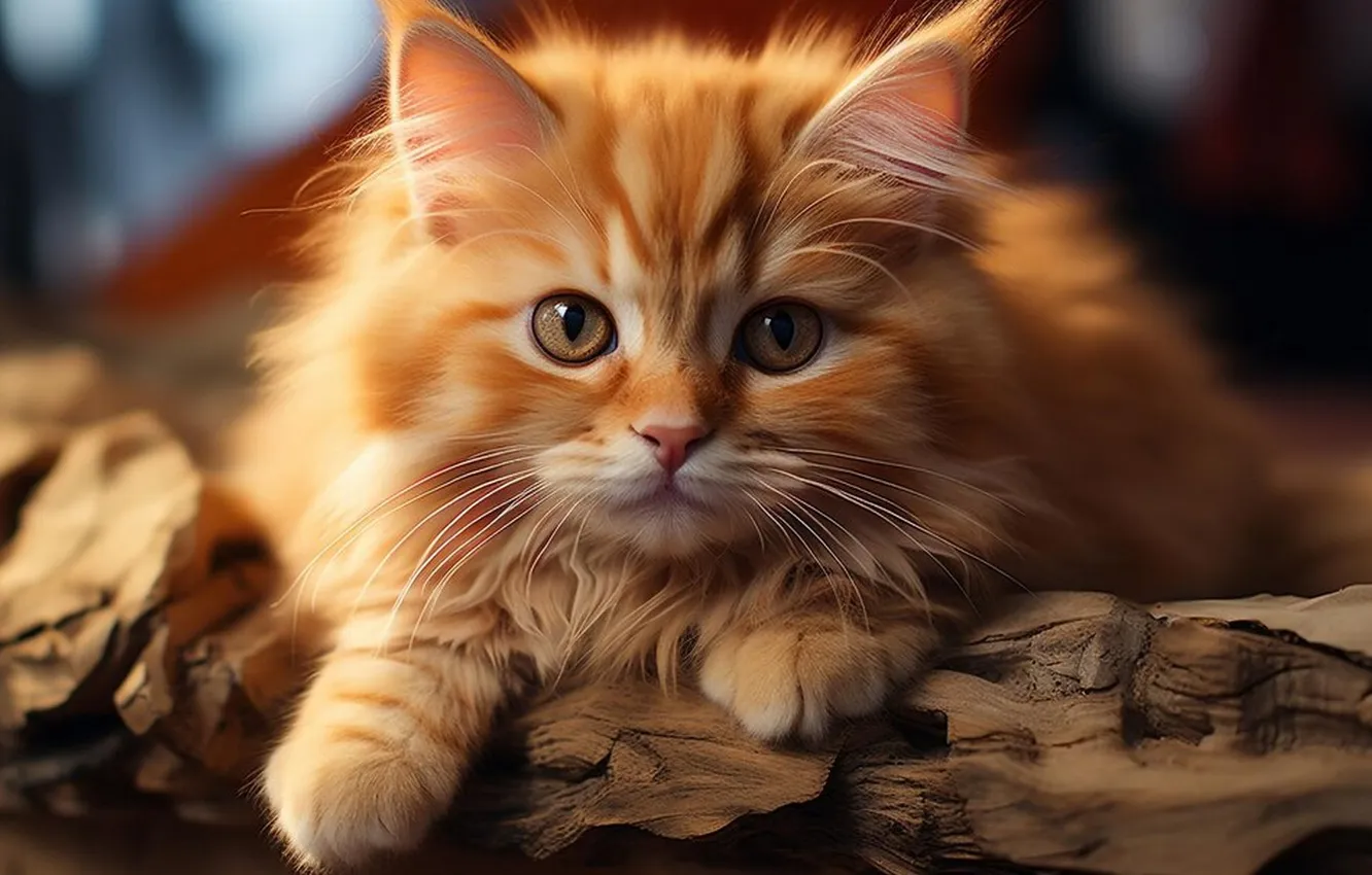 Photo wallpaper cat, fluffy, red, generated by AI