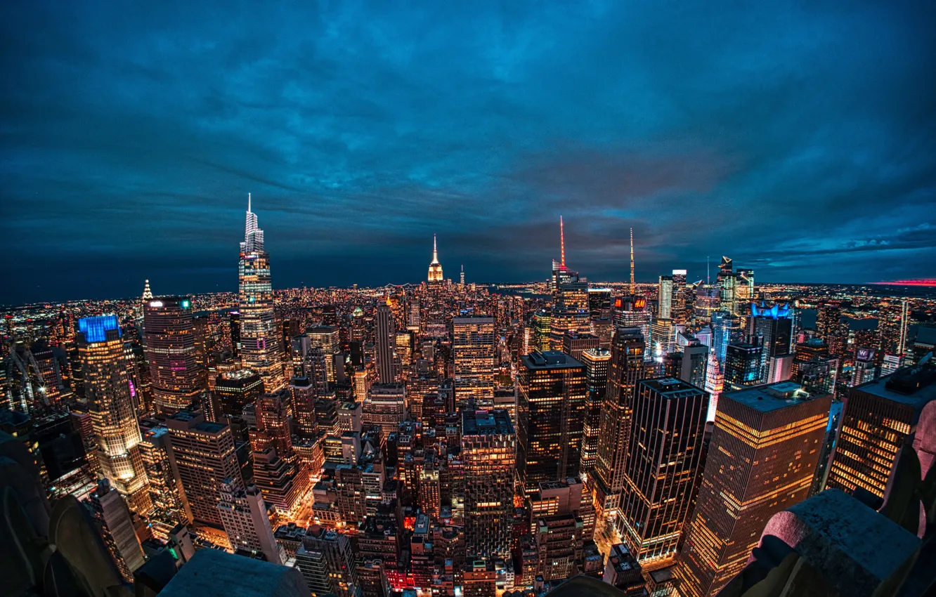 Photo wallpaper building, home, New York, skyscrapers, night city, Manhattan, Manhattan, New York City