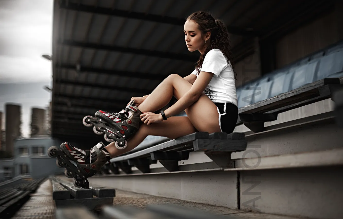 Photo wallpaper tribune, shoes, videos, Anton Kharisov, Lena model, bench, sport, stadium