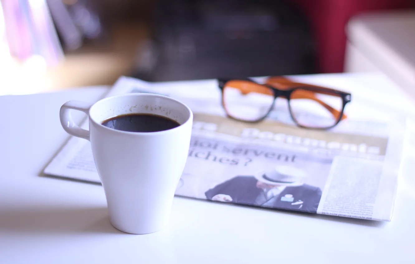 Photo wallpaper glasses, Cup, newspaper