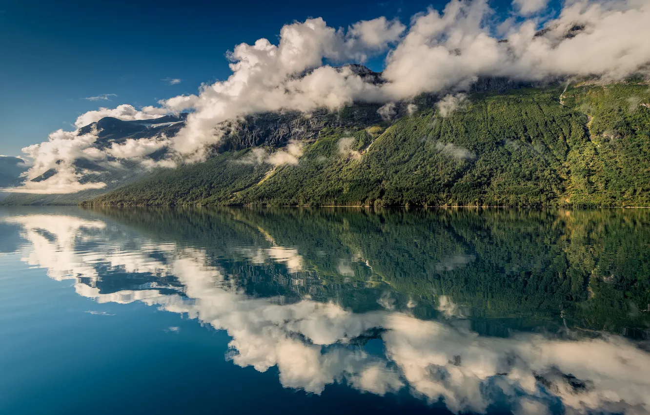 Photo wallpaper the sky, clouds, lake, reflection