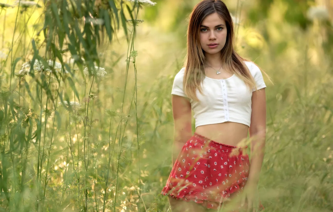 Photo wallpaper look, pose, skirt, bokeh