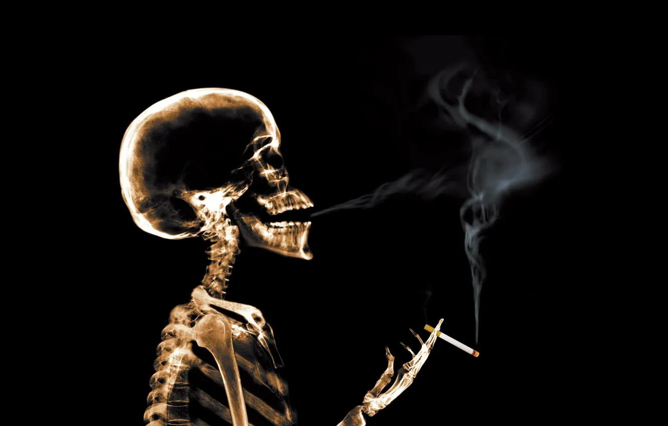 Photo wallpaper smoke, cigarette, x-ray, Skeleton