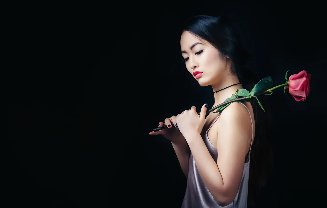 Photo wallpaper rose, portrait, makeup, profile, Oriental beauty, Anna Kim