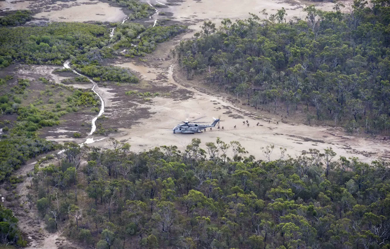 Photo wallpaper army, soldiers, helicopter, landing