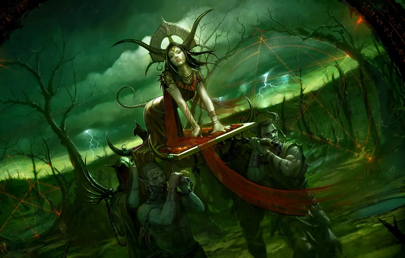 Photo wallpaper decoration, lightning, the demon, art, horns, pentagram