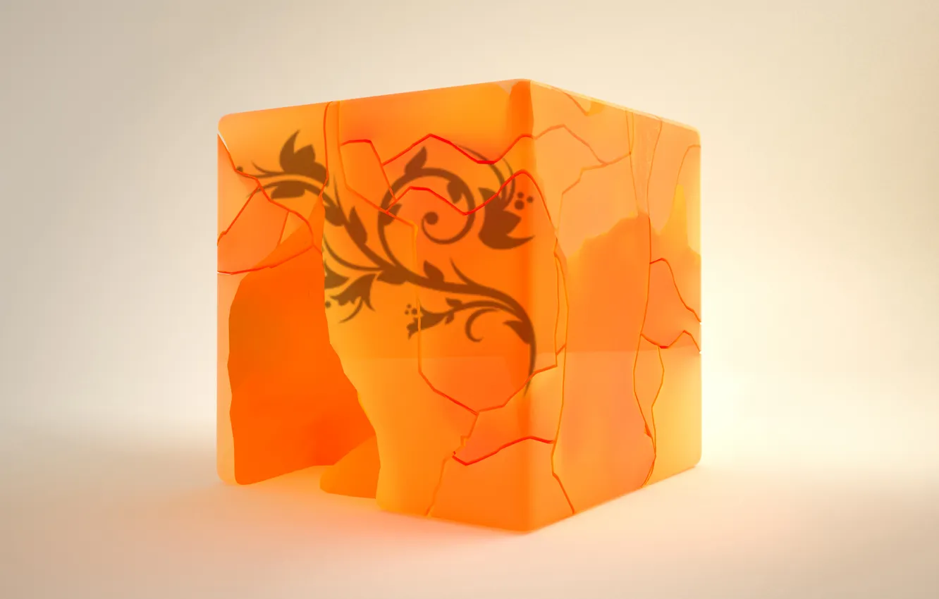 Photo wallpaper cube, orange, chopped, Cubic