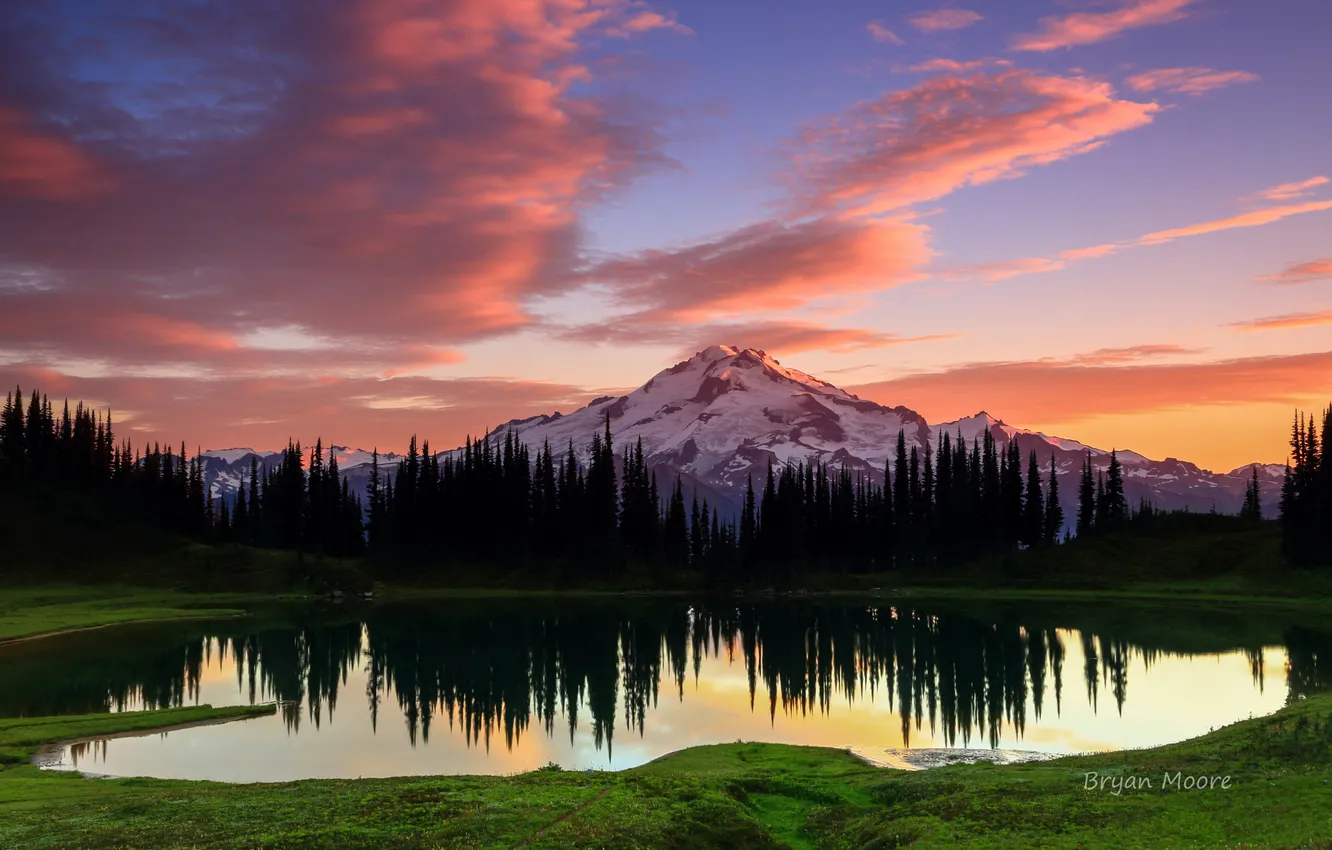 Photo wallpaper forest, the sky, mountains, lake