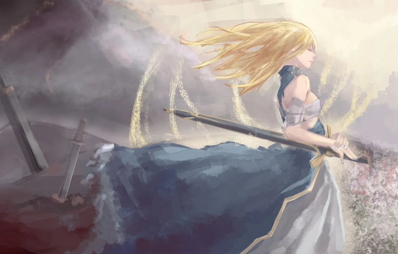 Photo wallpaper girl, weapons, figure, sword, Fate Stay Night, saber
