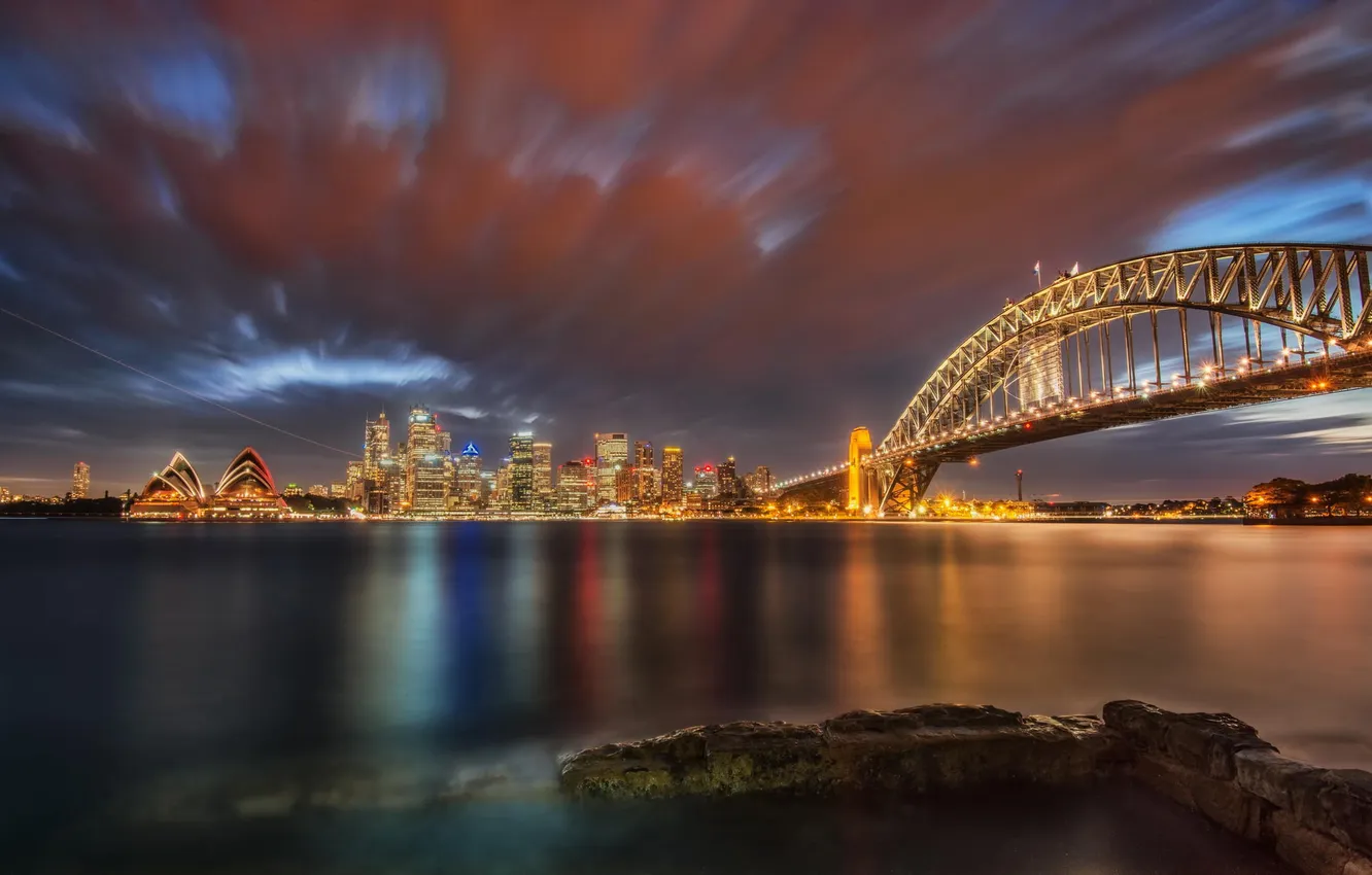 Photo wallpaper night, bridge, Strait, the evening, Sydney