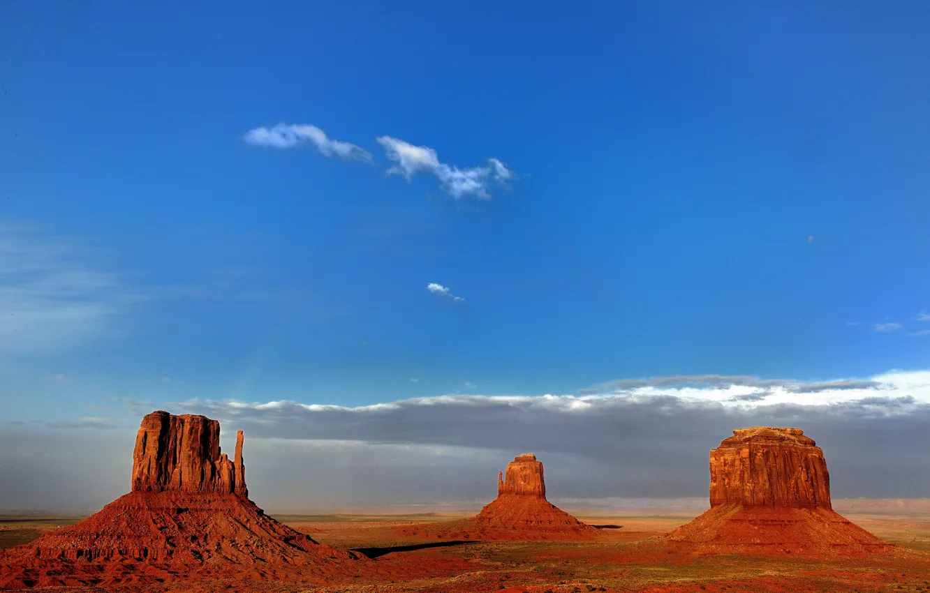 Photo wallpaper the sky, clouds, mountains, rocks, USA, monument valley