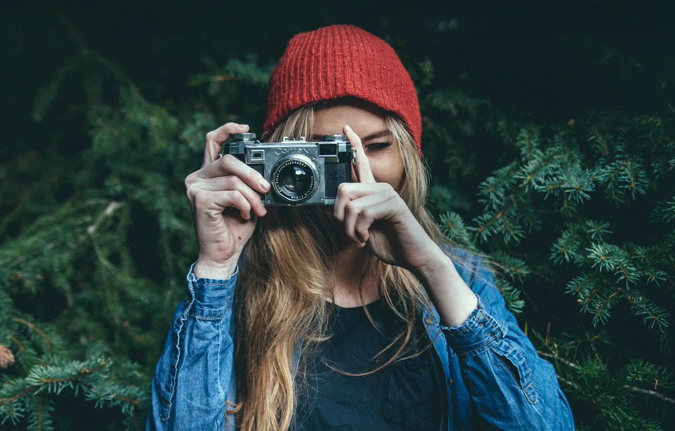 Photo wallpaper girl, photo, blonde, red hat