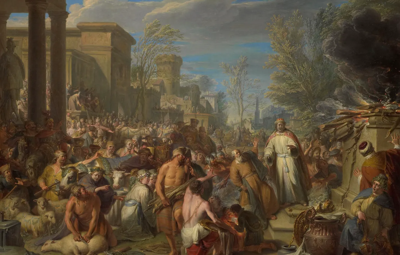 Photo wallpaper trees, oil, picture, Jacques Ignatius de Roore, The Idolatry Of Jeroboam