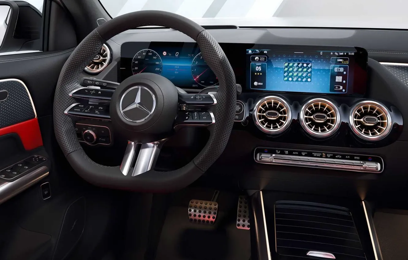 Photo wallpaper Mercedes-Benz, Mercedes, the wheel, the instrument panel, torpedo, GLA, GLA-Class, 2023