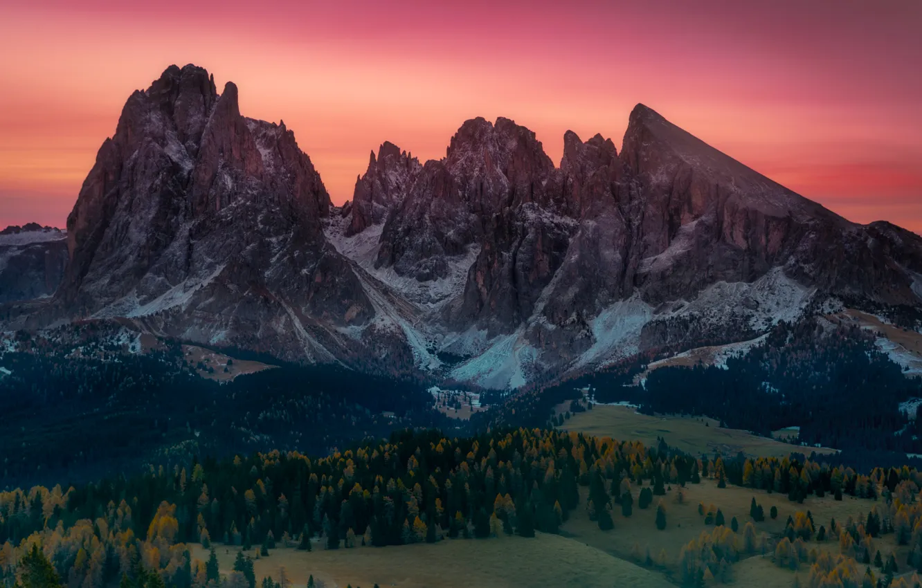 Photo wallpaper grass, sky, trees, landscape, Italy, nature, mountains, hills