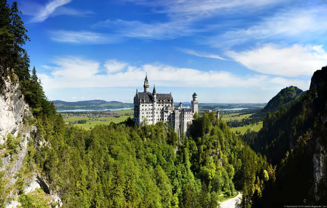 Photo wallpaper Germany, Germany, Neuschwanstein Castle, Bavarian Alps, The Bavarian Alps, Neuschwanstein Castle