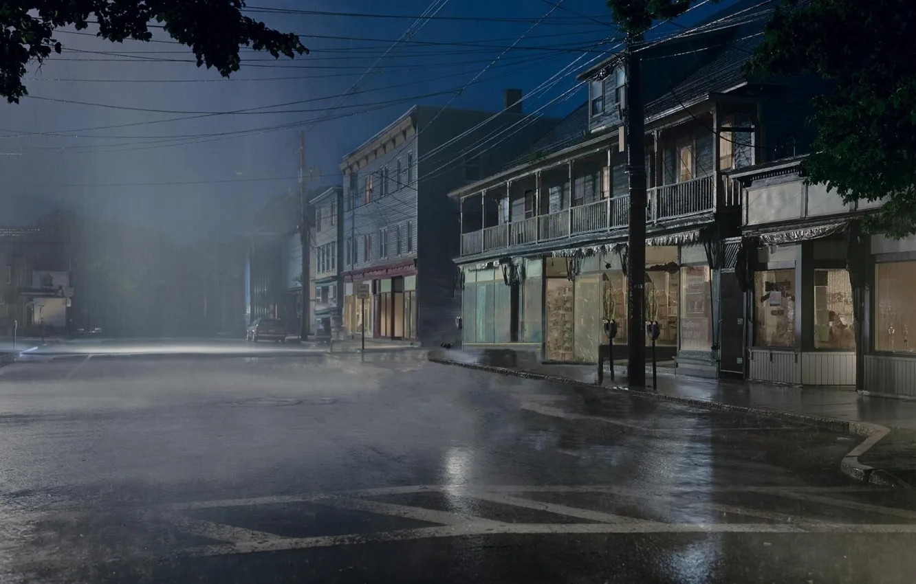 Photo wallpaper rain, night, street, town