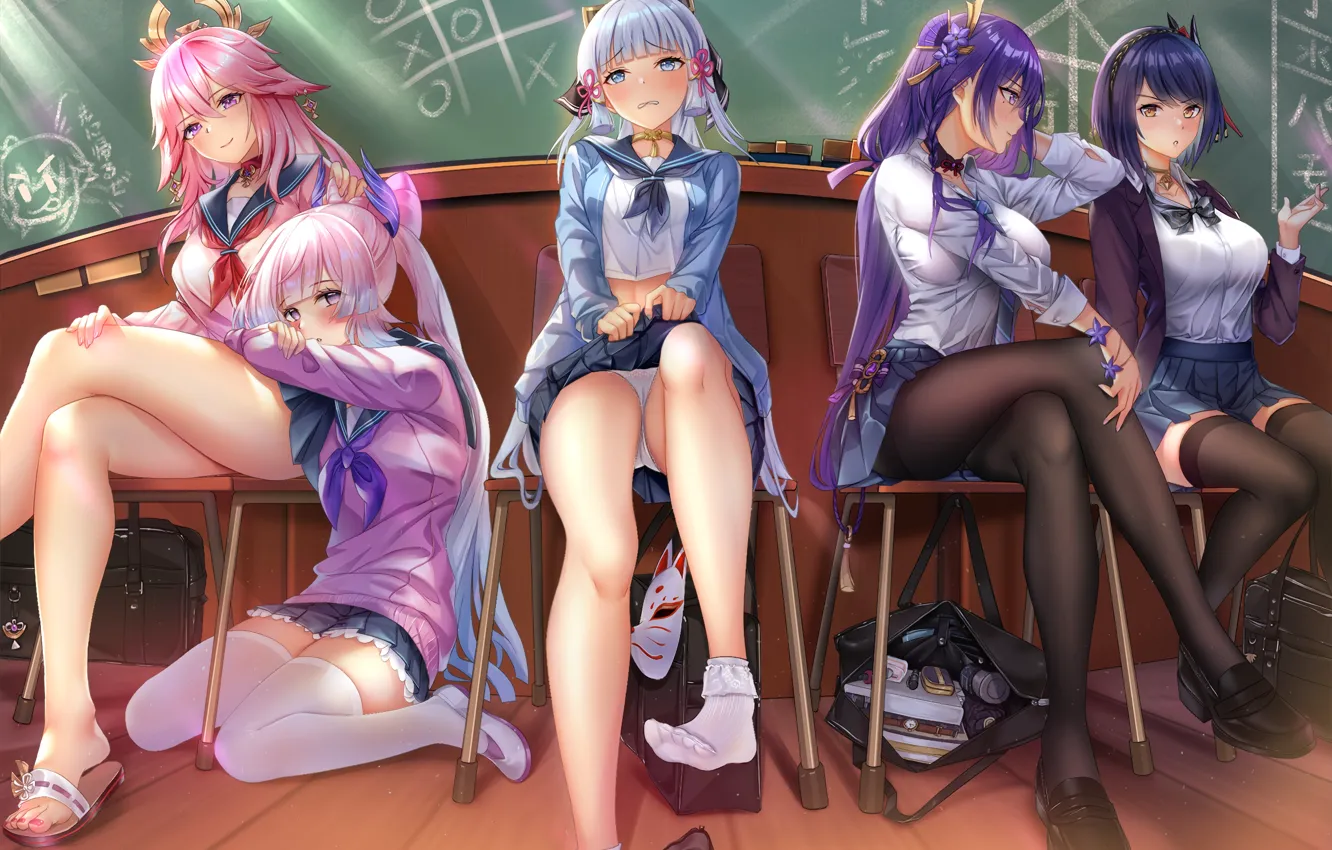 Photo wallpaper Genshin Impact, Kamisato Ayaka, Sangonomiya Kokomi, Raiden Shogun, Kujou Sara, yae miko genshin impact