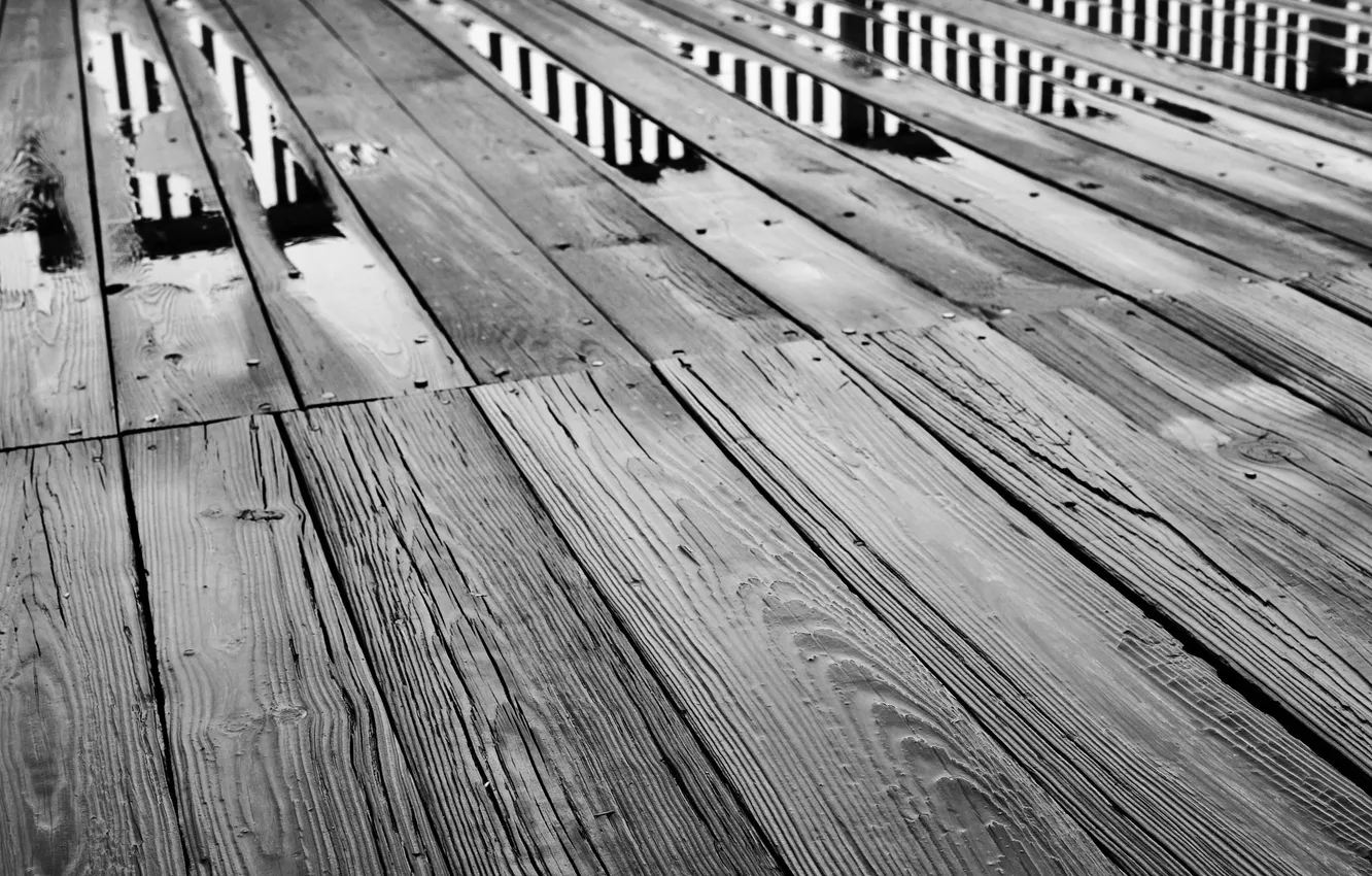 Photo wallpaper water, reflection, Board, puddle, pierce, floor, nails