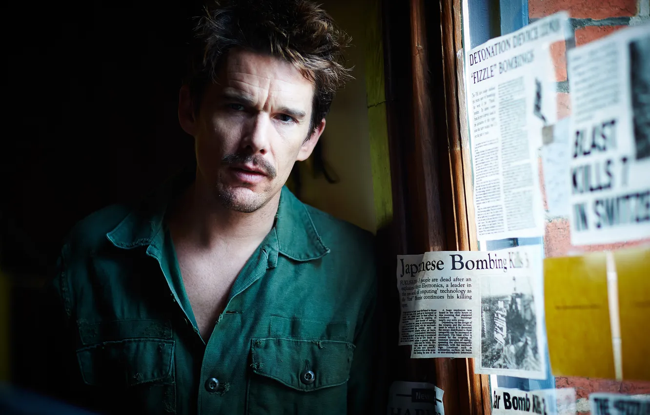 Photo wallpaper newspaper, actor, clippings, Ethan Hawke, Ethan Hawke, the role, The Bartender, Predestination