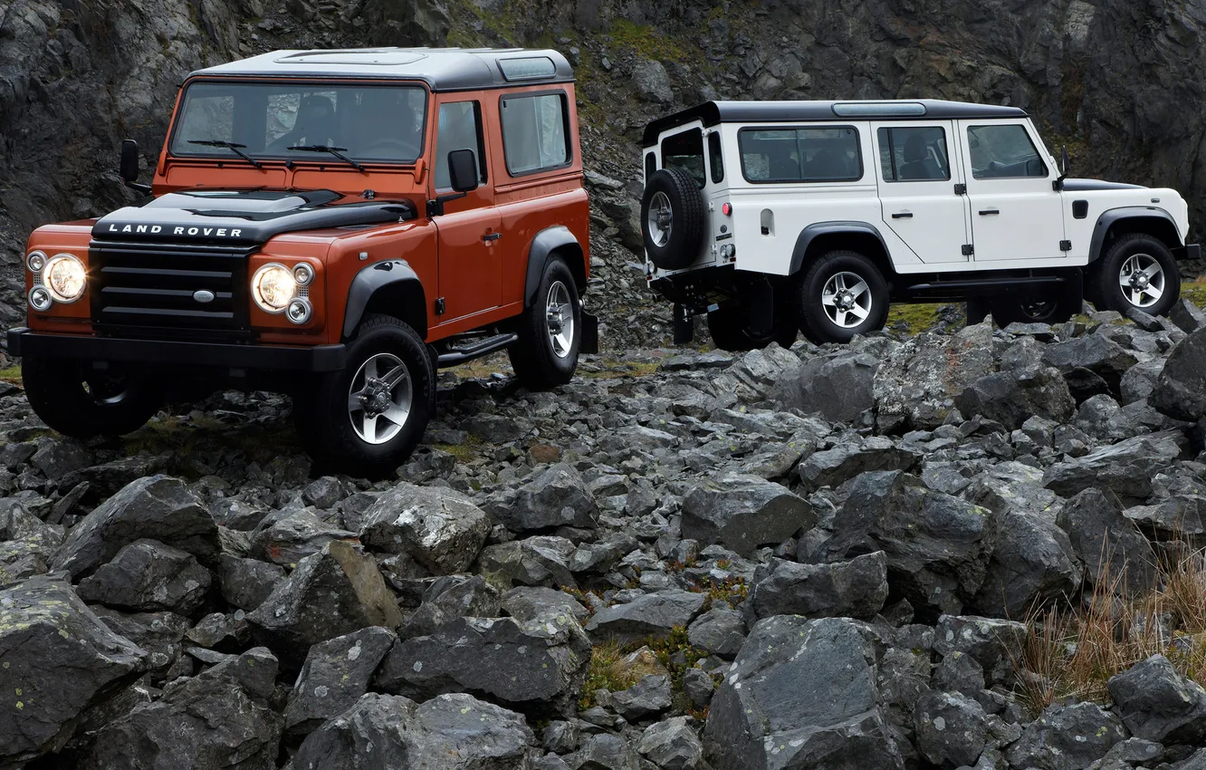 Photo wallpaper stones, jeep, SUV, Land Rover, Defender, Land Rover, Defender, Fire & Ice