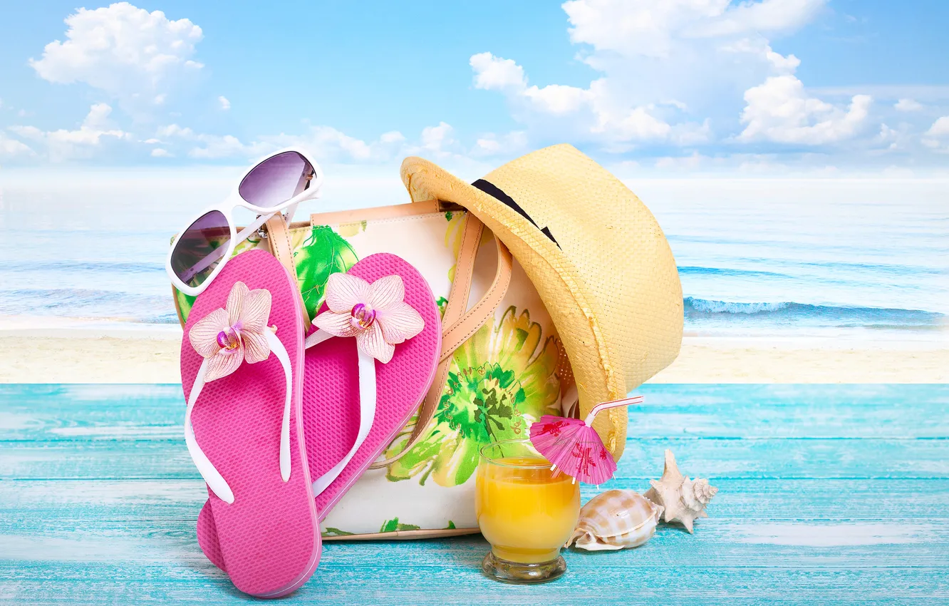 Photo wallpaper beach, summer, stay, hat, pool, glasses, summer, beach