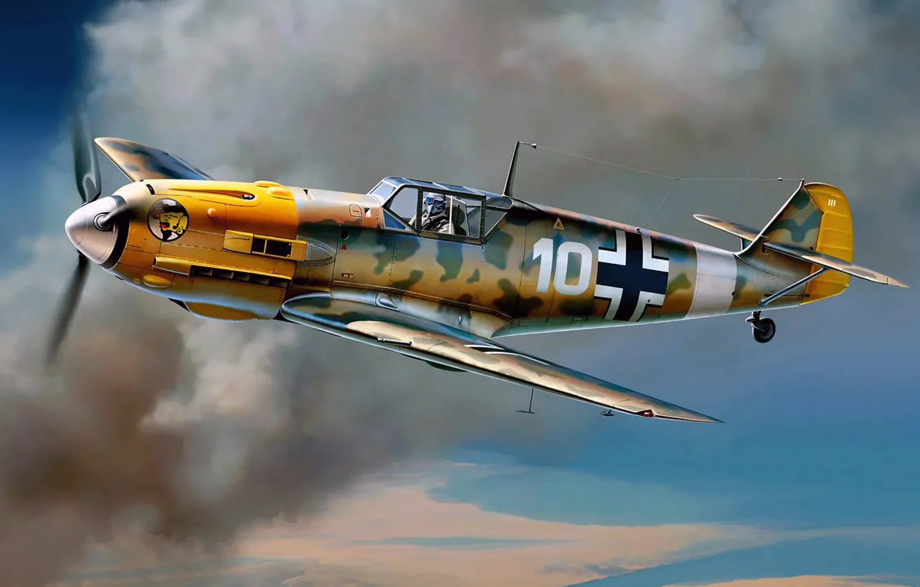 Photo wallpaper figure, art, Messerschmitt, Luftwaffe, Emil, single-engine piston fighter-low, Bf.109E