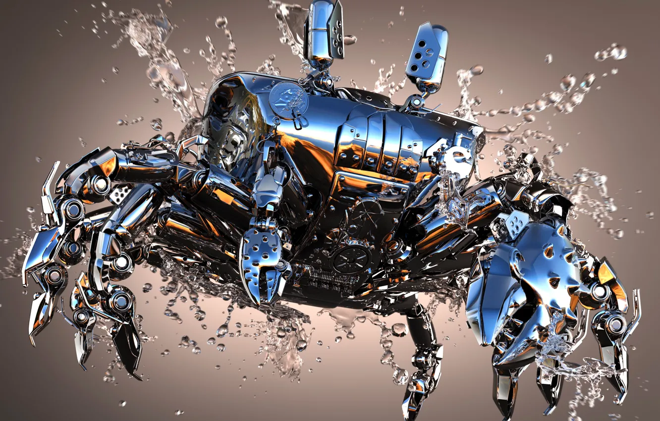Photo wallpaper water, metal, Shine, crab, 3Ds