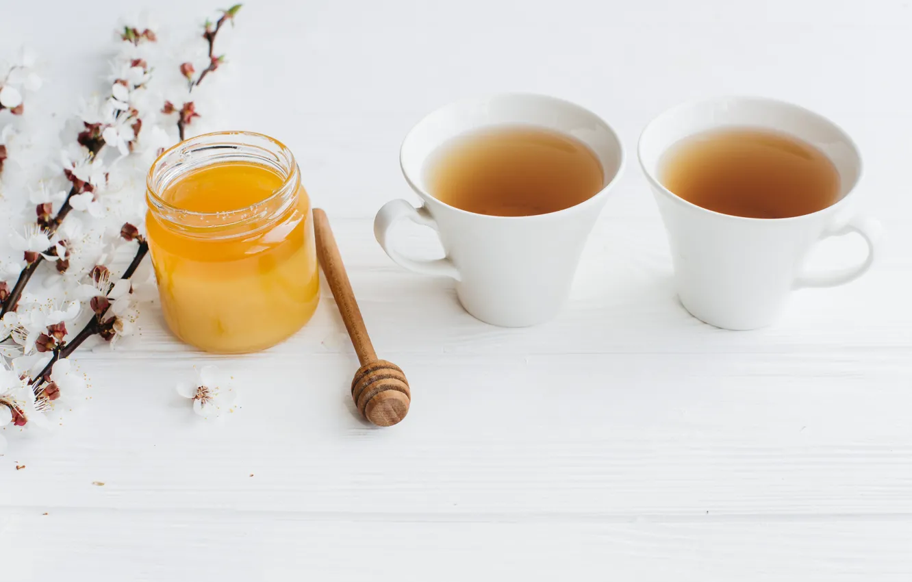 Photo wallpaper flowers, branches, tea, honey