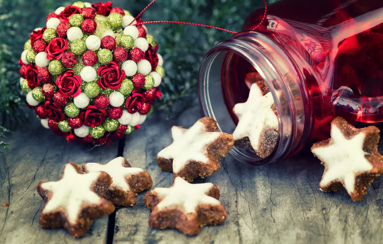 Photo wallpaper ball, cookies, Christmas, New year, decoration, Christmas, cakes, sweet