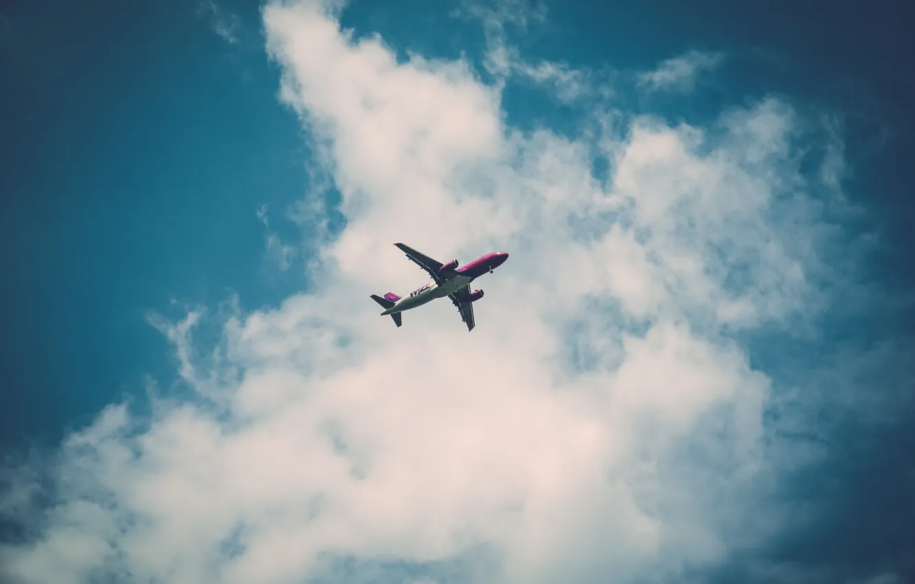 Photo wallpaper the sky, clouds, flight, the plane