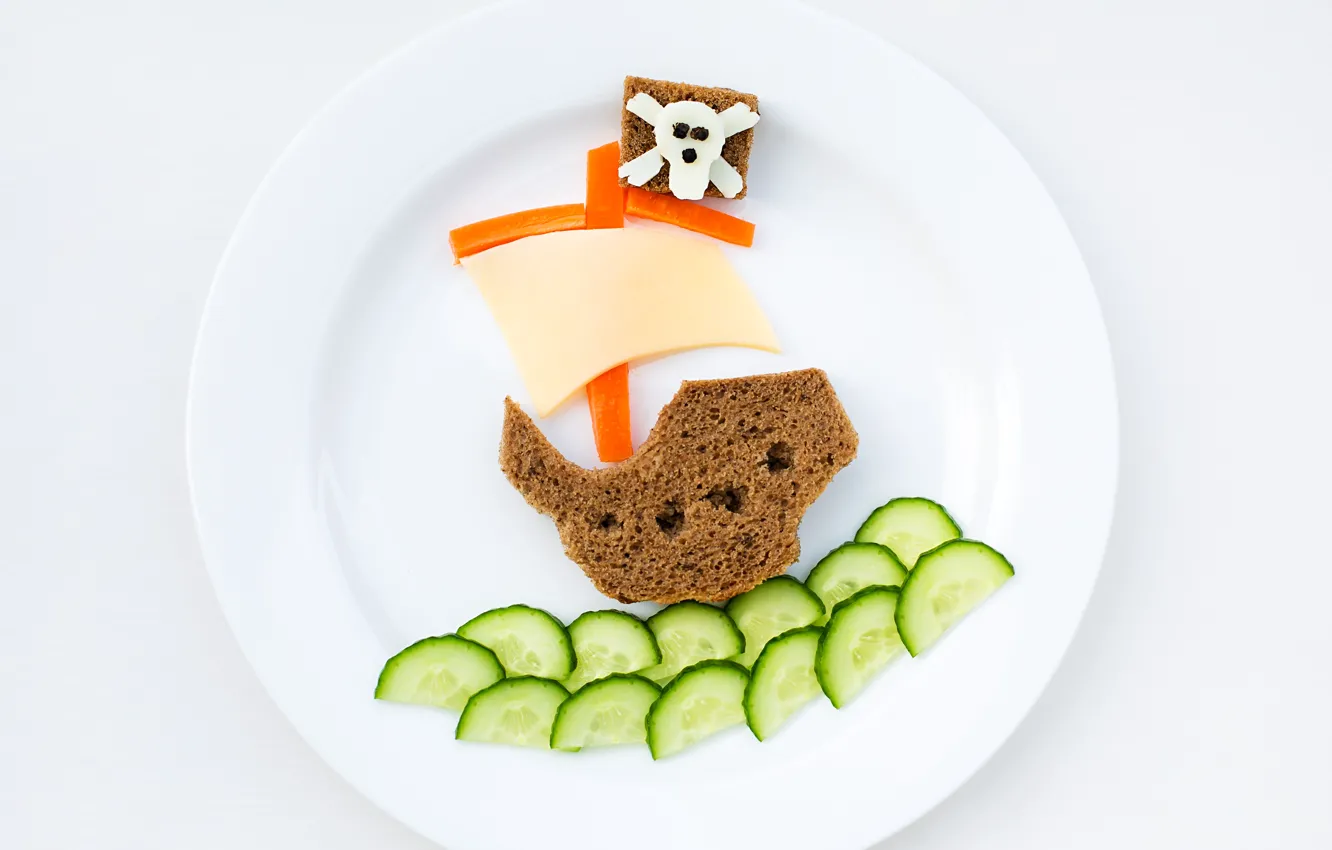 Photo wallpaper creative, food, Breakfast, cheese, cucumber, plate, bread, pepper