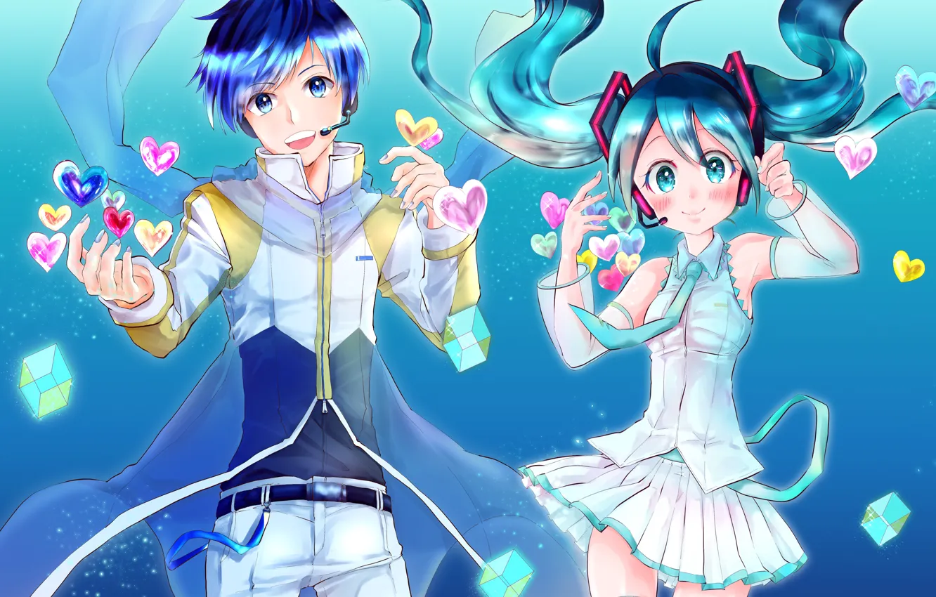 Photo wallpaper girl, guy, vocaloid, hatsune miku, two, Vocaloid, Hatsune Miku, Kaito